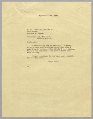 [Letter from Daniel W. Kempner to D. B. McDaniel Cadillac Company, November 20, 1950]