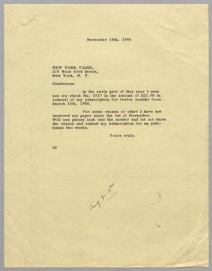 [Letter from Daniel W. Kempner to New York Times, November 13, 1950]