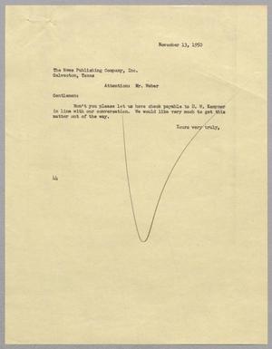 [Letter from A. H. Blackshear Jr. to The News Publishing Company, November 13, 1950]