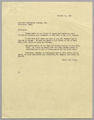 [Letter from A. H. Blackshear Jr. to The News Publishing Company, October 31, 1950]