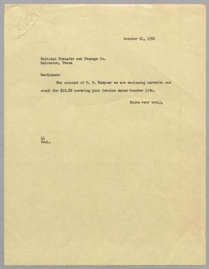 [Letter from A. H. Blackshear Jr. to National Transfer and Storage Company, October 21, 1950]