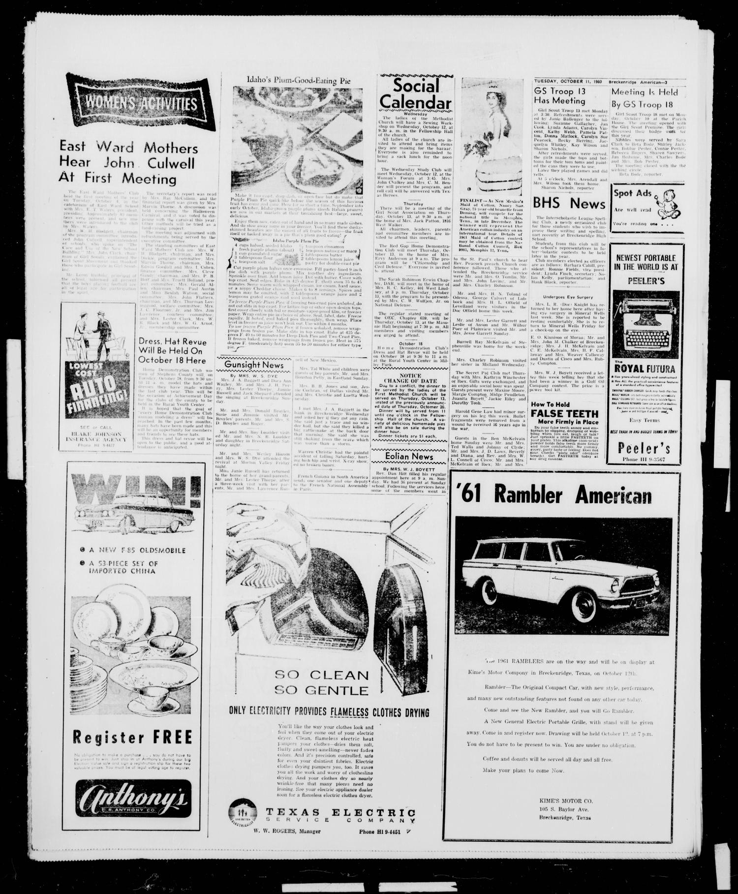 Breckenridge American (Breckenridge, Tex.), Vol. 41, No. 30, Ed. 1 Tuesday, October 11, 1960
                                                
                                                    [Sequence #]: 3 of 8
                                                