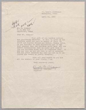 [Letter from St. Mary's Orphanage to Harris Leon Kempner, April 21, 1950]