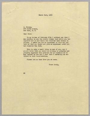 [Letter from Daniel W. Kempner to J. Nyburg, March 31, 1950]