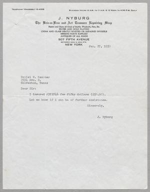 [Letter from J. Nyburg to Daniel W. Kempner, January 27, 1950]