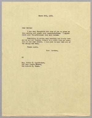 [Letter from Daniel W. Kempner to Hattie K. Oppenheimer, March 28, 1950]