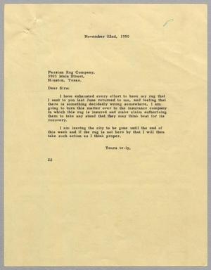 [Letter from Daniel W. Kempner to Persian Rug Company, November 22, 1950]