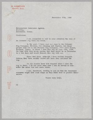 [Letter from Daniel W. Kempner to Seinsheimer Insurance Agency, November 27, 1950]