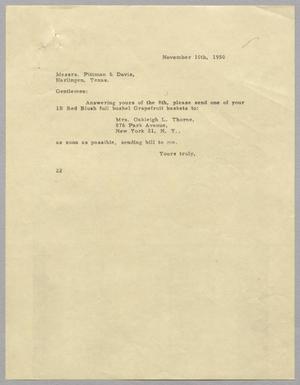 [Letter from Daniel W. Kempner to Pittman & Davis, November 10, 1950]