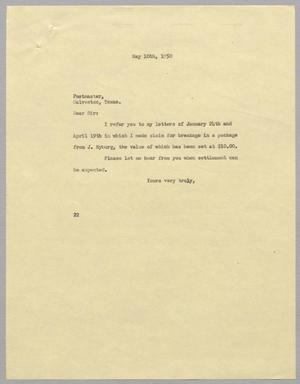 [Letter from Daniel W. Kempner to Postmaster, May 10, 1950]
