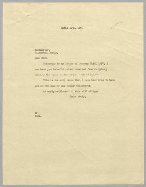 [Letter from Daniel W. Kempner to Postmaster, April 19, 1950]