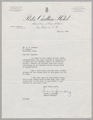 [Letter from the Ritz-Carlton Hotel to Daniel W. Kempner, July 11, 1950]