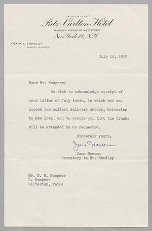 [Letter from the Ritz-Carlton Hotel to Daniel W. Kempner, July 10, 1950]