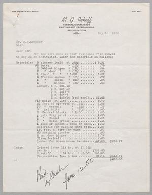 [Invoice from M. G. Rekoff to D. W. Kempner, May 30, 1950]