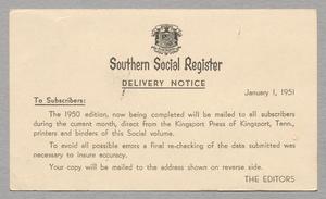[Letter from Southern Social Register, January 1, 1951]
