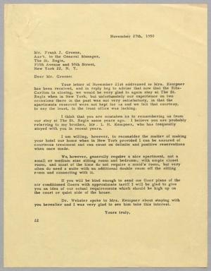 [Letter from Daniel W. Kempner to Frank J. Greene, November 27, 1950]