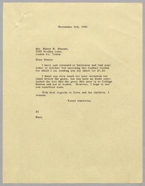 [Letter from D. W. Kempner to Henry B. Stenzel, November 3, 1950]