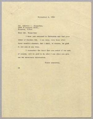 [Letter from D. W. Kempner to Charles L. Sasportas, November 2, 1950]
