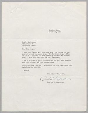 [Letter from Charles L. Sasportas to D. W. Kempner, October 6, 1950]