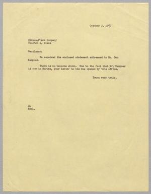 [Letter from A. H. Blackshear, Jr. to Straus-Frank Company, October 2, 1950]