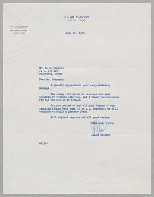 [Letter from Allan Shivers to Daniel W. Kempner, July 27, 1950]