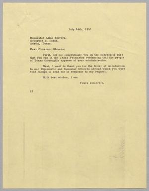[Letter from D. W. Kempner to Allan Shivers, July 24th, 1950]
