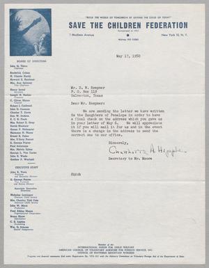 [Letter from Fred Atkins Moore to Daniel W. Kempner, May 17, 1950]