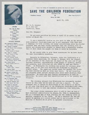 [Letter from the Save the Children Federation to D. W. Kempner, April 21, 1950]