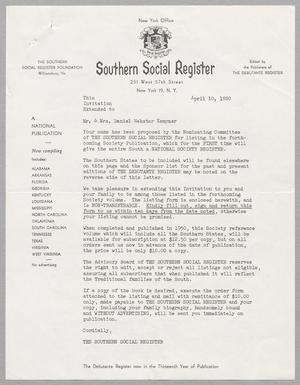 [Letter from the Southern Social Register to Jeane and Dan Kempner, April 10, 1950]