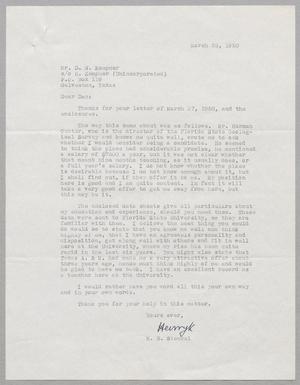 Primary view of object titled '[Letter from Henryk Bronislaw Stenzel to D. W. Kempner, March 28, 1950]'.