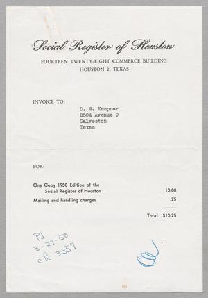 [Invoice for Copy of 1950 Edition of the Social Register of Houston]