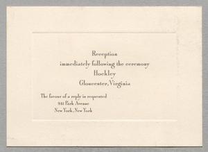 Primary view of object titled '[Wedding Reception Card]'.