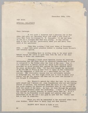 [Letter from Daniel W. Kempner to Oakleigh L. Thorne, December 30, 1950]