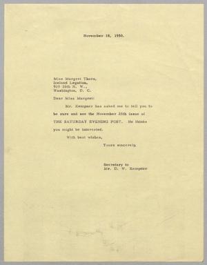 [Letter from Lorraine H. Haglund to Margaret Thors, November 18, 1950]