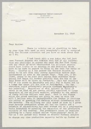 [Letter from Oakleigh L. Thorne to Daniel W. Kempner, November 13, 1950]