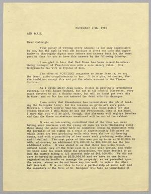 [Letter from Daniel W. Kempner to Oakleigh L. Thorne, November 17th, 1950]