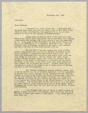 [Letter from Daniel W. Kempner to Oakleigh L. Thorne, November 9, 1950]