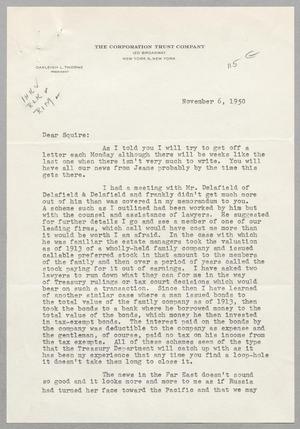 Primary view of object titled '[Letter from Oakleigh L. Thorne to Daniel W. Kempner, November 6, 1950]'.