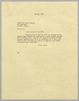 [Letter from D. W. Kempner to Texas Art Glass Company, May 29, 1950]