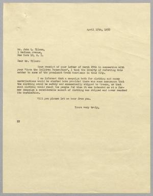 [Letter from D. W. Kempner to John Q. Tilson, April 15, 1950]
