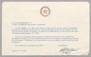 [Letter from Texas Prudential Insurancy Co. to Stockholders, January 14, 1950]