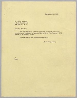 [Letter from A. H. Blackshear Jr. to Dr. Bruce Webster, September 20, 1950]