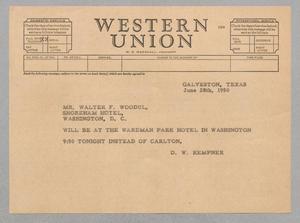 [Telegram from Daniel W. Kempner to Walter F. Woodul, June 28, 1950]