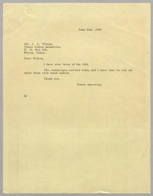 Primary view of object titled '[Letter from Daniel W. Kempner to Texas Cotton Industries, June 21, 1950]'.