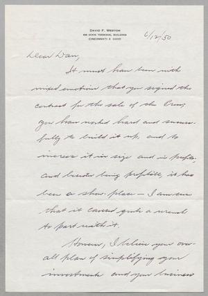 [Handwritten Letter from David F. Weston to Daniel W. Kempner, June 12, 1950]