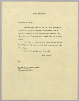 [Letter from Daniel W Kempner to David F. Weston and Sara Weston, March 29, 1950]
