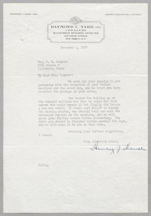 [Letter from Raymond C. Yard to Jeane Bertig Kempner, December 1, 1950, #2]