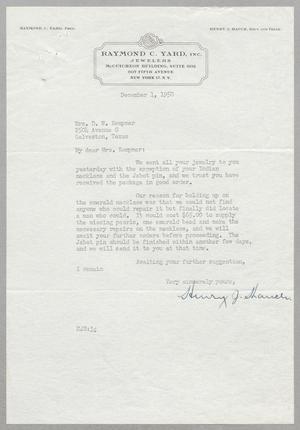 [Letter from Raymond C. Yard to Jeane Bertig Kempner, December 1, 1950]