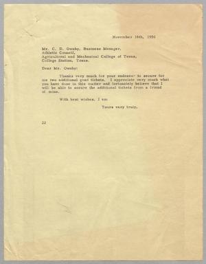 [Letter from Daniel W. Kempner to C. D. Ownby, November 16, 1950]