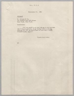 [Letter from Daniel W. Kempner to B. Altman & Co., November 21, 1951]